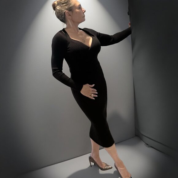 DKNY Black Ribbed Knit Midi Dress – Size S - Picture 1 of 4